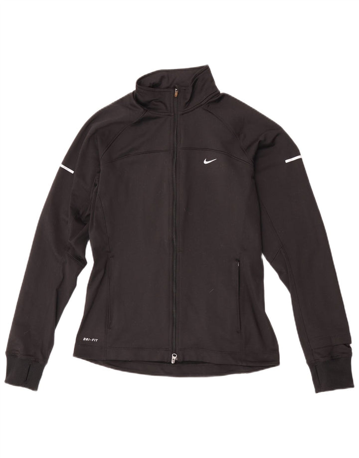 Nike Womens Dri Fit Tracksuit Top Jacket UK 10 Small Black Polyester