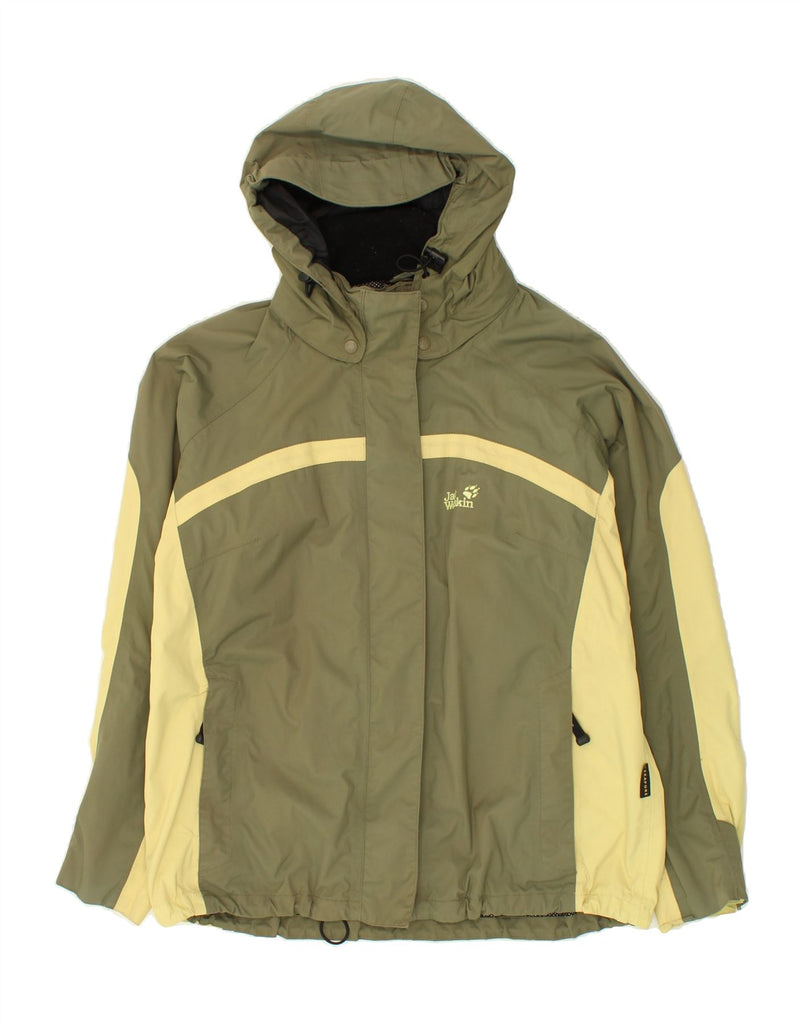 JACK WOLFSKIN Womens Hooded Rain Jacket UK 18/20 XL Khaki Colourblock | Vintage Jack Wolfskin | Thrift | Second-Hand Jack Wolfskin | Used Clothing | Messina Hembry 