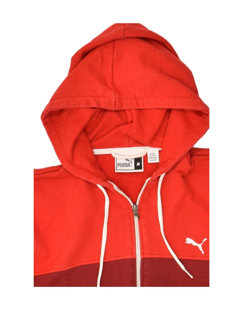 PUMA Mens Graphic Zip Hoodie Sweater Medium Red Colourblock Cotton | Vintage Puma | Thrift | Second-Hand Puma | Used Clothing | Messina Hembry 