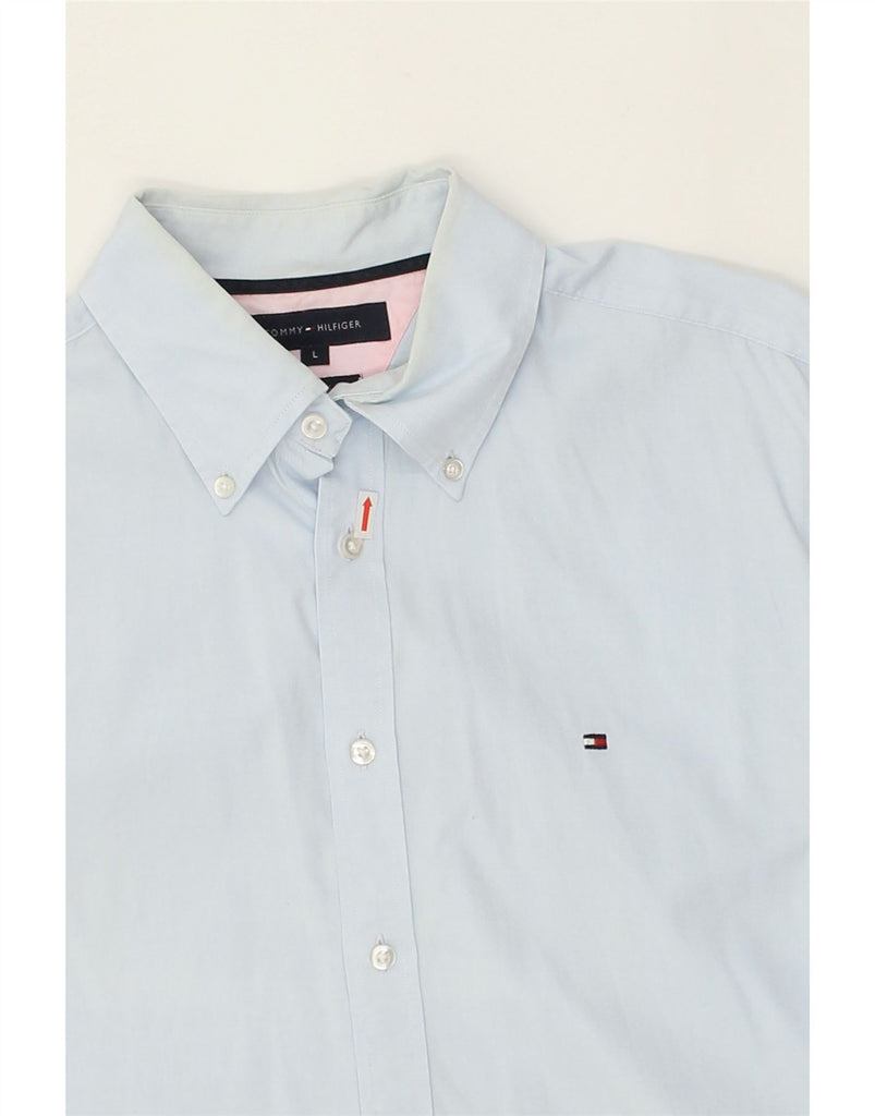 TOMMY HILFIGER Mens Shirt Large Blue Cotton | Vintage Tommy Hilfiger | Thrift | Second-Hand Tommy Hilfiger | Used Clothing | Messina Hembry 