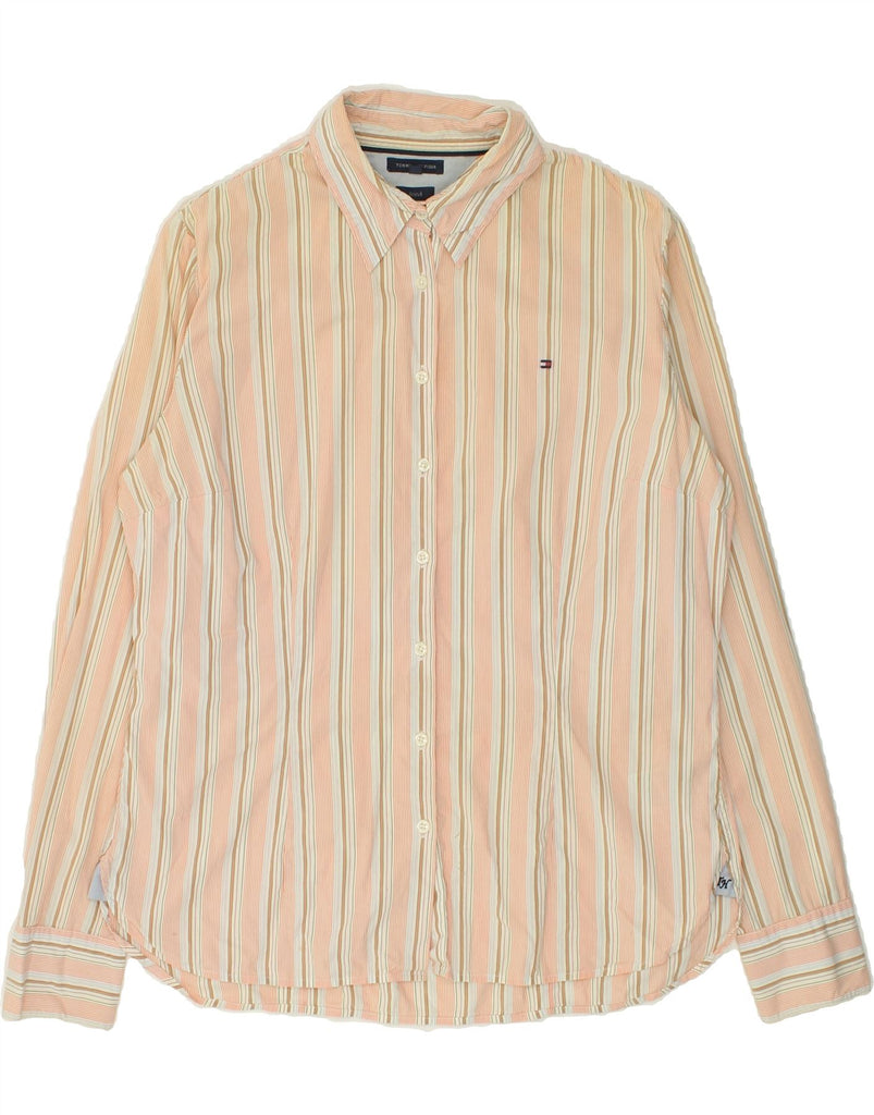 TOMMY HILFIGER Womens Shirt US 10 Large Beige Striped Cotton | Vintage Tommy Hilfiger | Thrift | Second-Hand Tommy Hilfiger | Used Clothing | Messina Hembry 