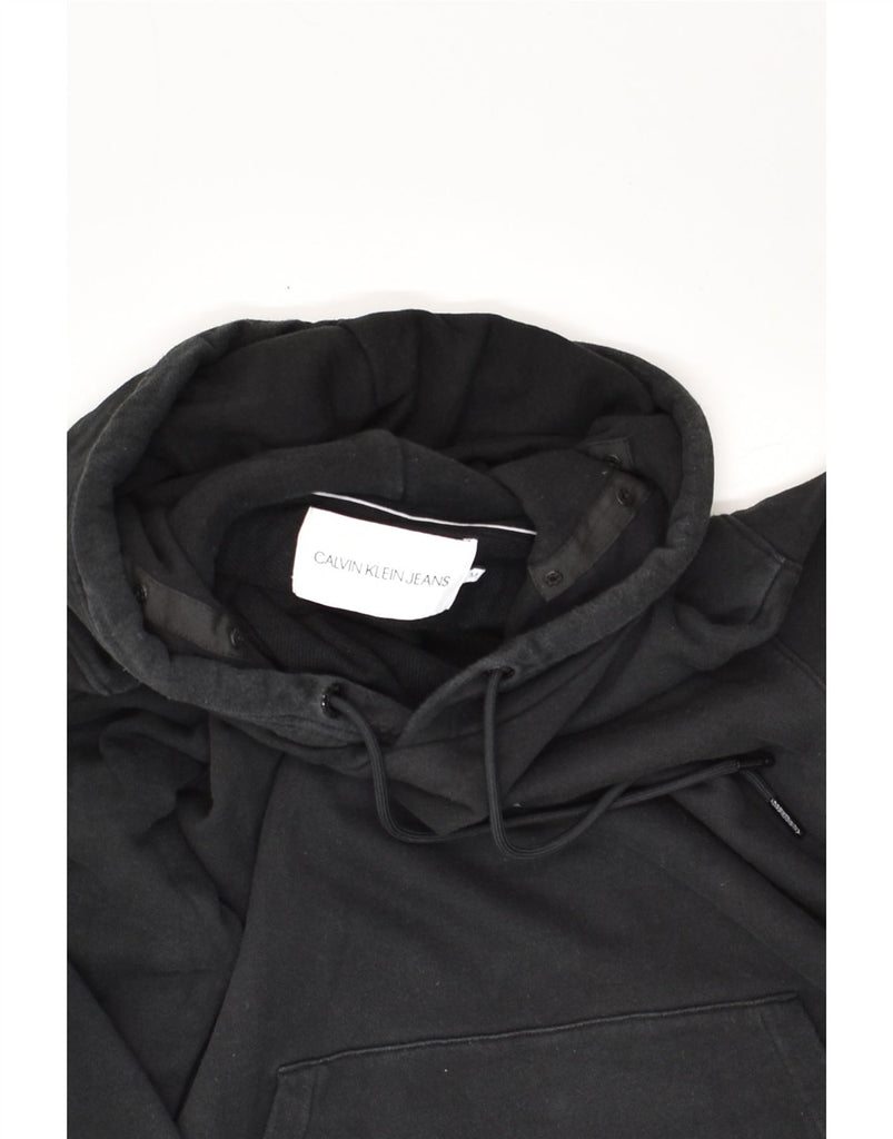 CALVIN KLEIN Womens Graphic Hoodie Jumper UK 14 Medium Black Cotton | Vintage Calvin Klein | Thrift | Second-Hand Calvin Klein | Used Clothing | Messina Hembry 