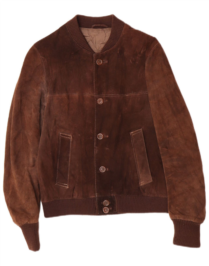 Vintage Mens Suede Bomber Jacket IT 48 Medium Brown