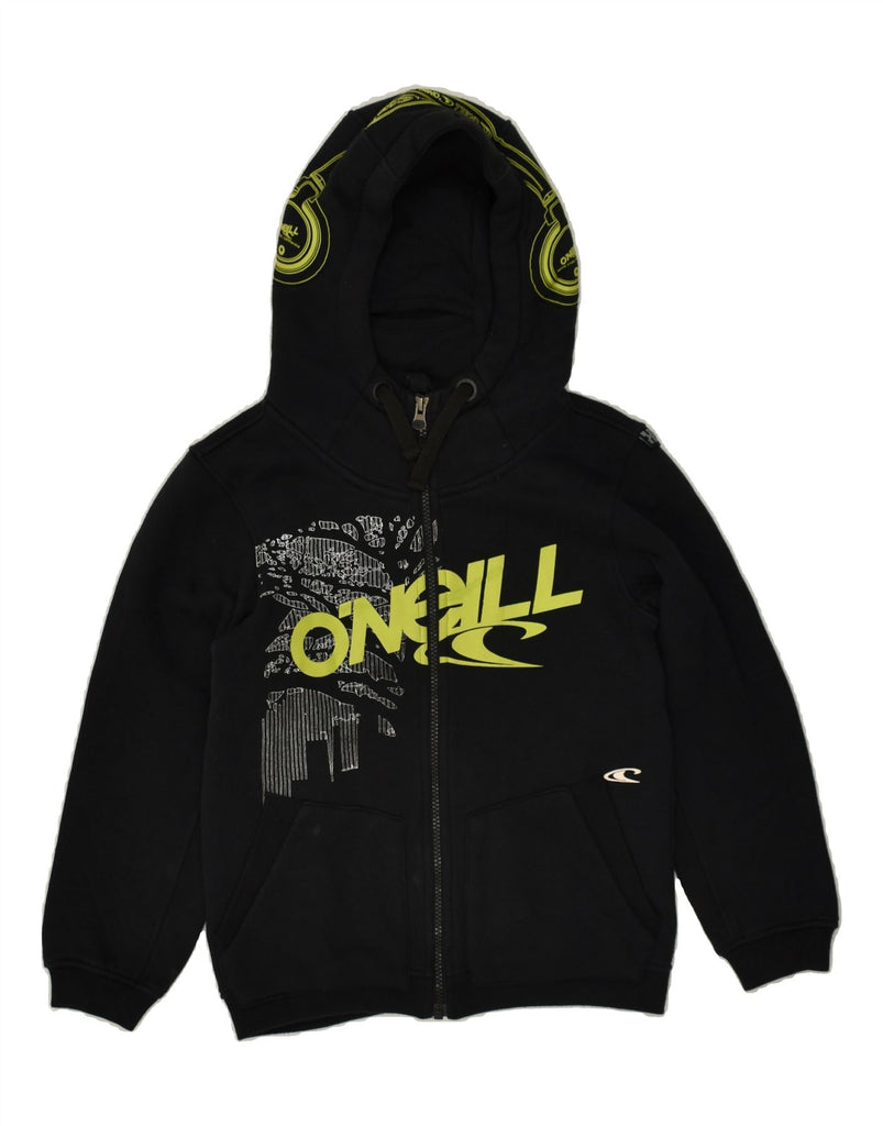 O'NEILL Boys Graphic Zip Hoodie Sweater 9-10 Years Black Cotton | Vintage O'Neill | Thrift | Second-Hand O'Neill | Used Clothing | Messina Hembry 