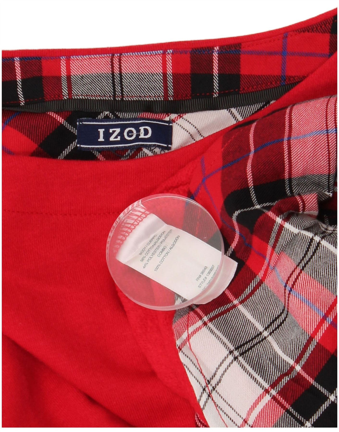 Izod Womens Top Long Sleeve UK 14 Large Red Plaid Cotton