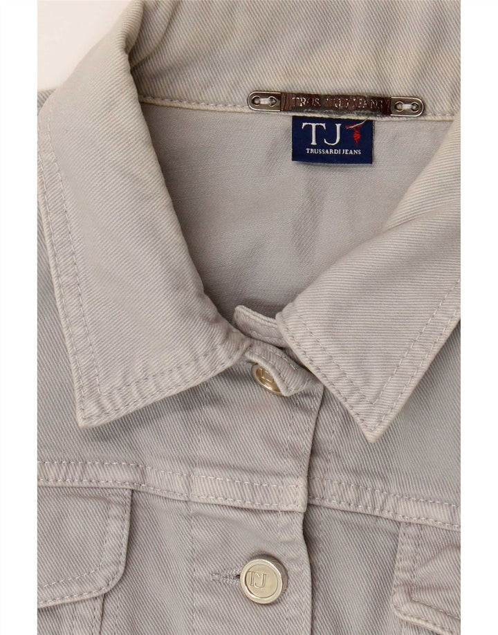 Trussardi Jeans Womens Crop Denim Jacket UK 12 Medium Grey