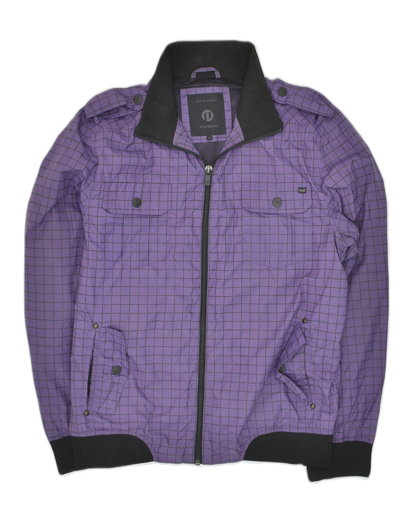 JACK & JONES Womens Bomber Jacket UK 16 Large Purple Check Polyester | Vintage Jack & Jones | Thrift | Second-Hand Jack & Jones | Used Clothing | Messina Hembry 