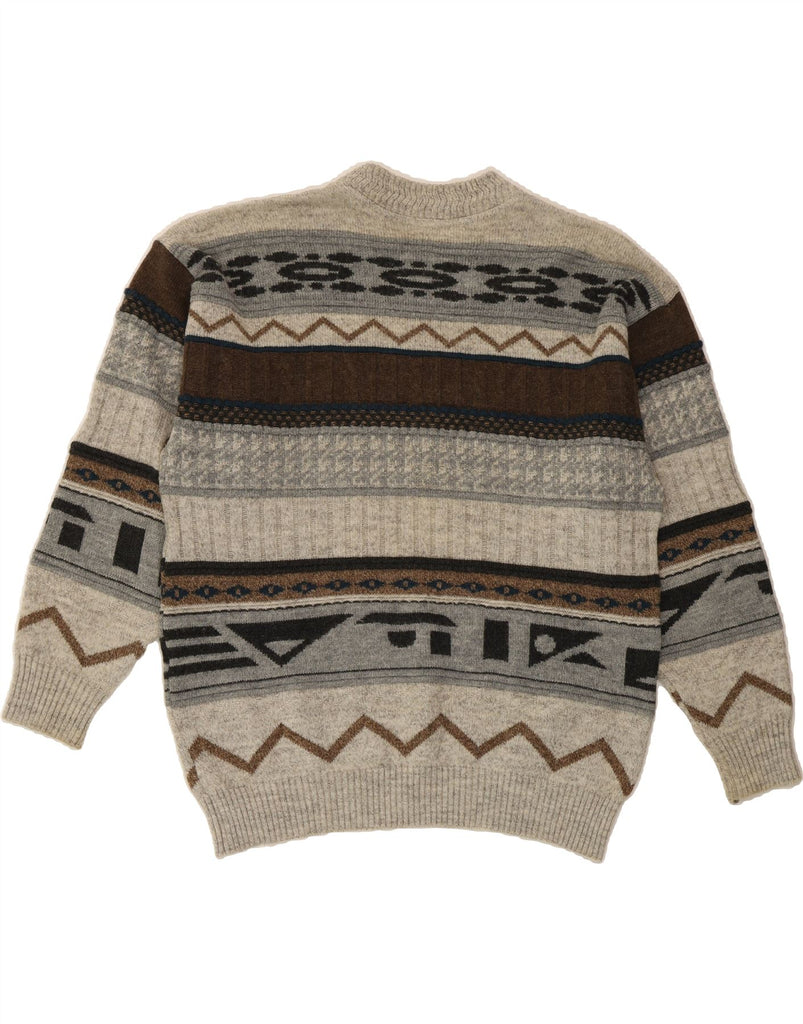 VINTAGE Mens Crew Neck Jumper Sweater IT 54 XL Grey Geometric Wool Vintage Vintage and Second-Hand Vintage from Messina Hembry 
