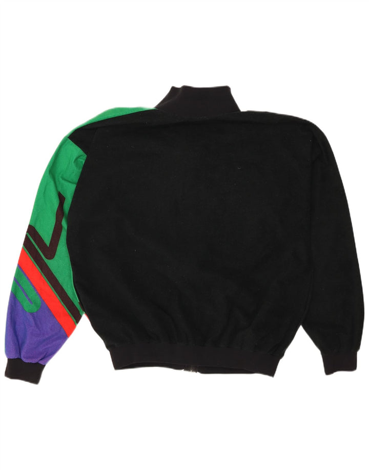 VINTAGE Mens Tracksuit Top Jacket XL Black Colourblock Polyester