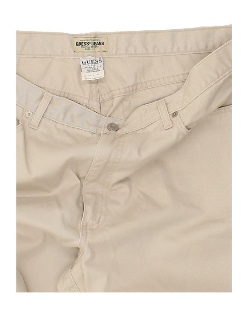 GUESS Mens Straight Casual Trousers W40 L30 Beige Cotton | Vintage Guess | Thrift | Second-Hand Guess | Used Clothing | Messina Hembry 