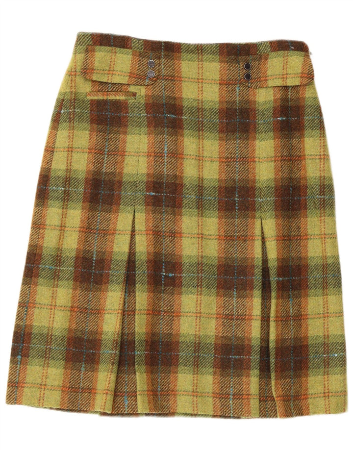 Vintage Womens A-Line Skirt IT 46 Large W32 Green Check Acrylic
