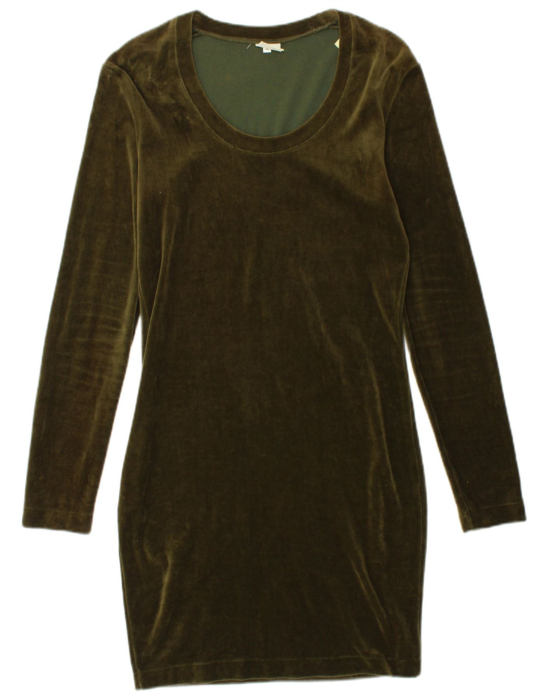 BENETTON Womens Long Sleeve Velvet Bodycon Dress UK 8 Small Green Cotton