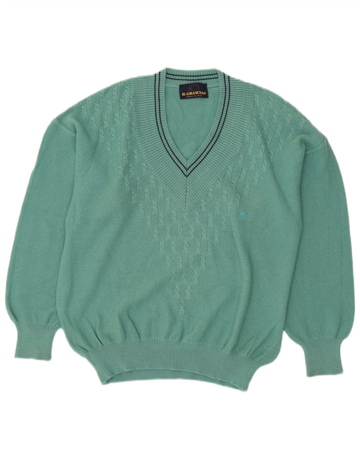 Il Granchio Mens V-Neck Jumper Sweater Medium Green