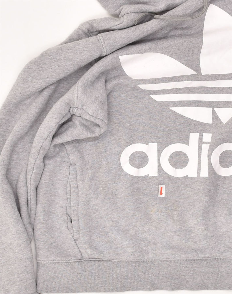 ADIDAS Womens Graphic Hoodie Jumper UK 14 Large  Grey Cotton | Vintage Adidas | Thrift | Second-Hand Adidas | Used Clothing | Messina Hembry 