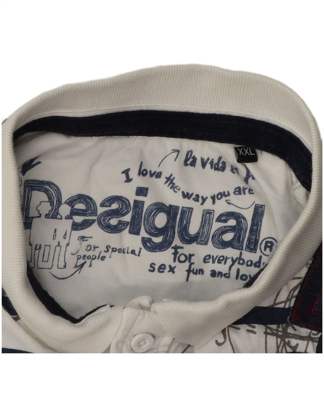 DESIGUAL Mens Graphic Polo Shirt 2XL White Striped