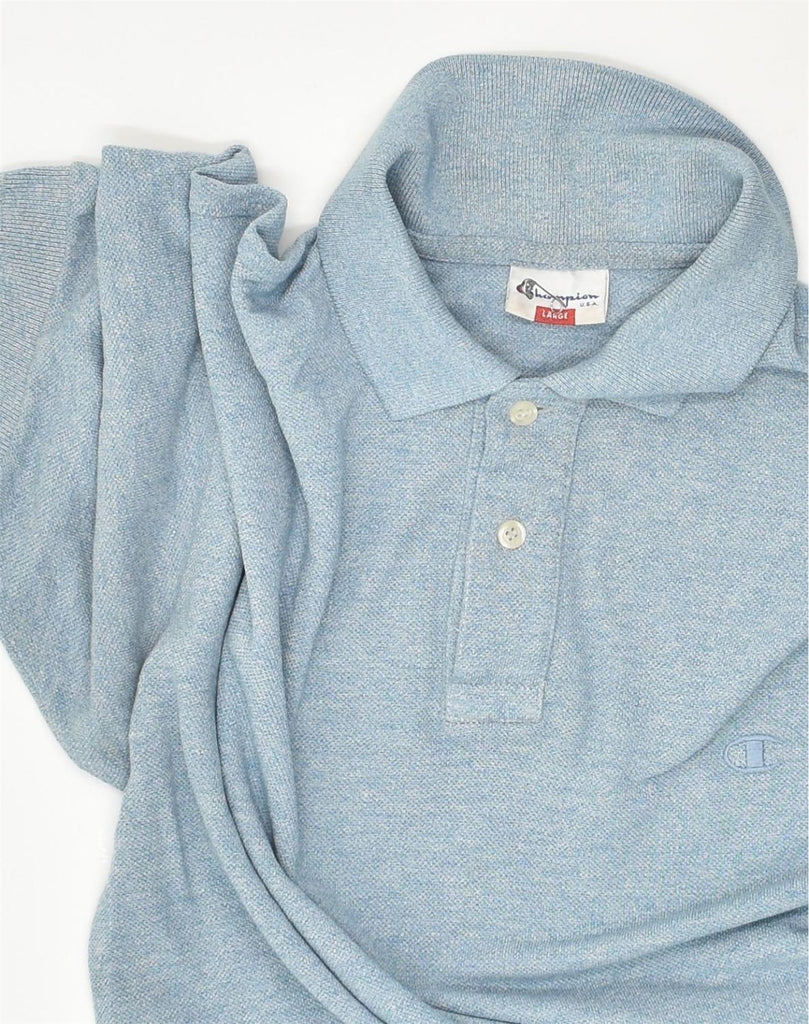 CHAMPION Mens Polo Shirt Large Blue Cotton | Vintage Champion | Thrift | Second-Hand Champion | Used Clothing | Messina Hembry 