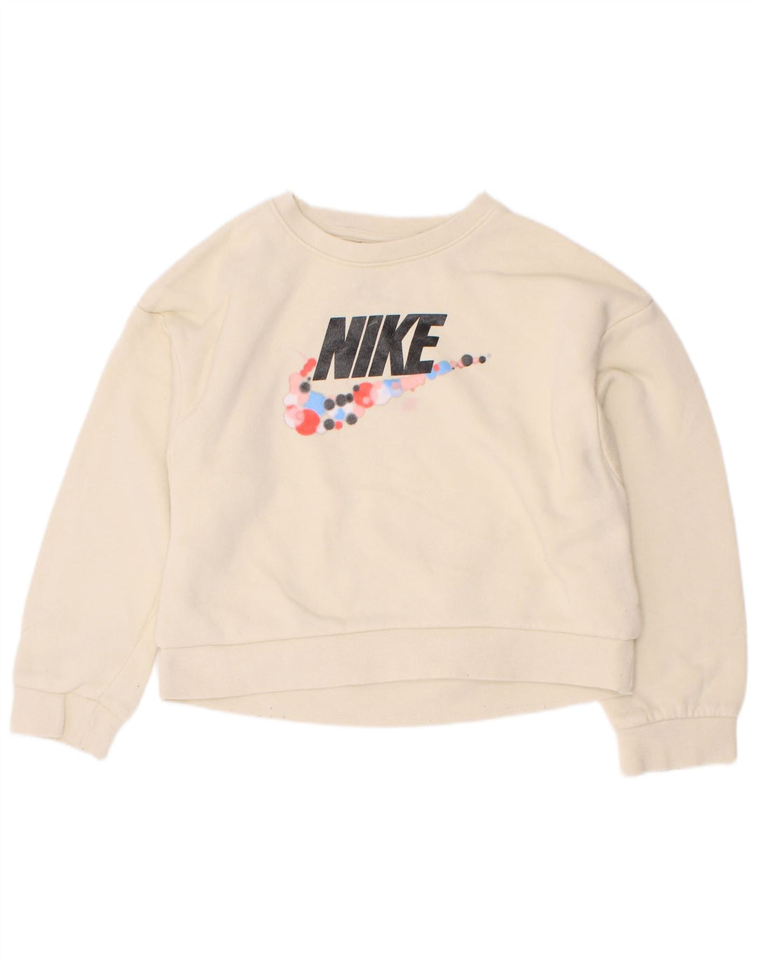 Nike Girls Graphic Sweatshirt Jumper 5-6 Years Medium Beige Cotton