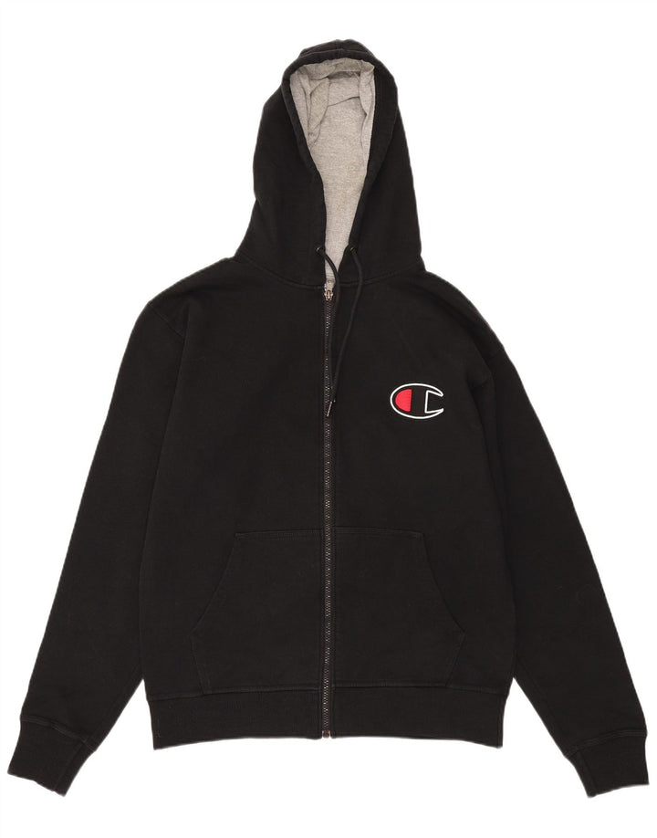 CHAMPION Mens Graphic Zip Hoodie Sweater Medium Black Cotton