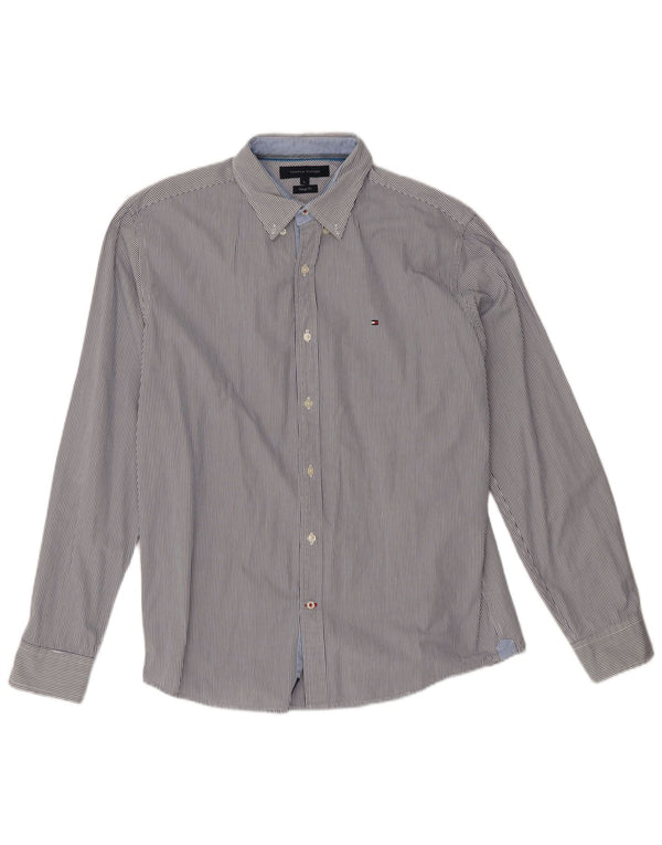 Tommy Hilfiger Mens Vintage Fit Shirt Large Blue Pinstripe Cotton