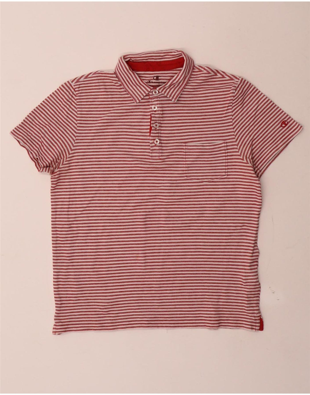 Champion Mens Polo Shirt Large Red Striped Cotton