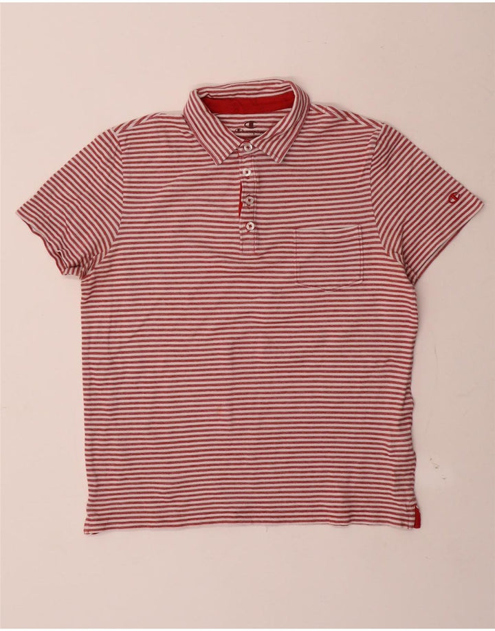 Champion Mens Polo Shirt Large Red Striped Cotton