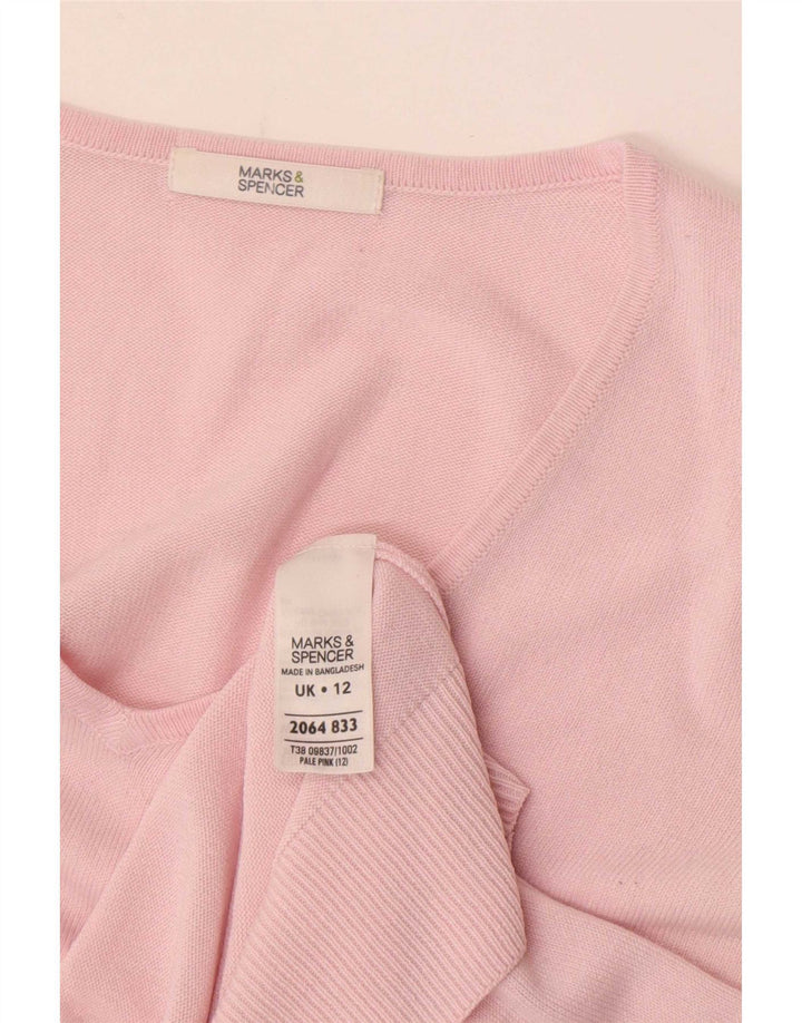 Marks & Spencer Womens V-Neck Jumper Sweater UK 12 Medium Pink Acrylic
