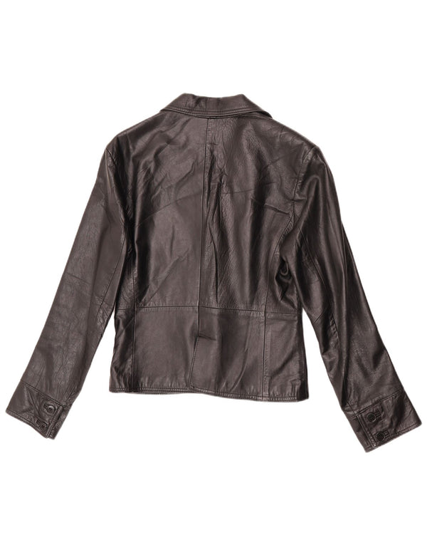 VINTAGE Womens 2 Button Leather Blazer Jacket IT 44 Medium Black Leather