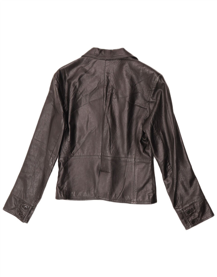 VINTAGE Womens 2 Button Leather Blazer Jacket IT 44 Medium Black Leather