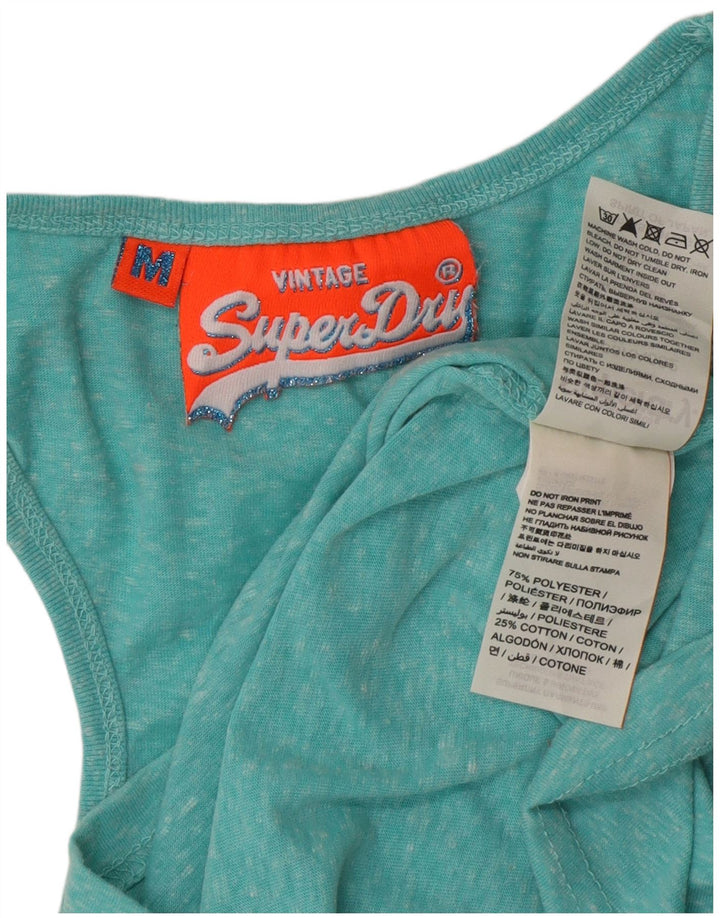 Superdry Womens Graphic Vest Top UK 14 Medium Turquoise Flecked Polyester