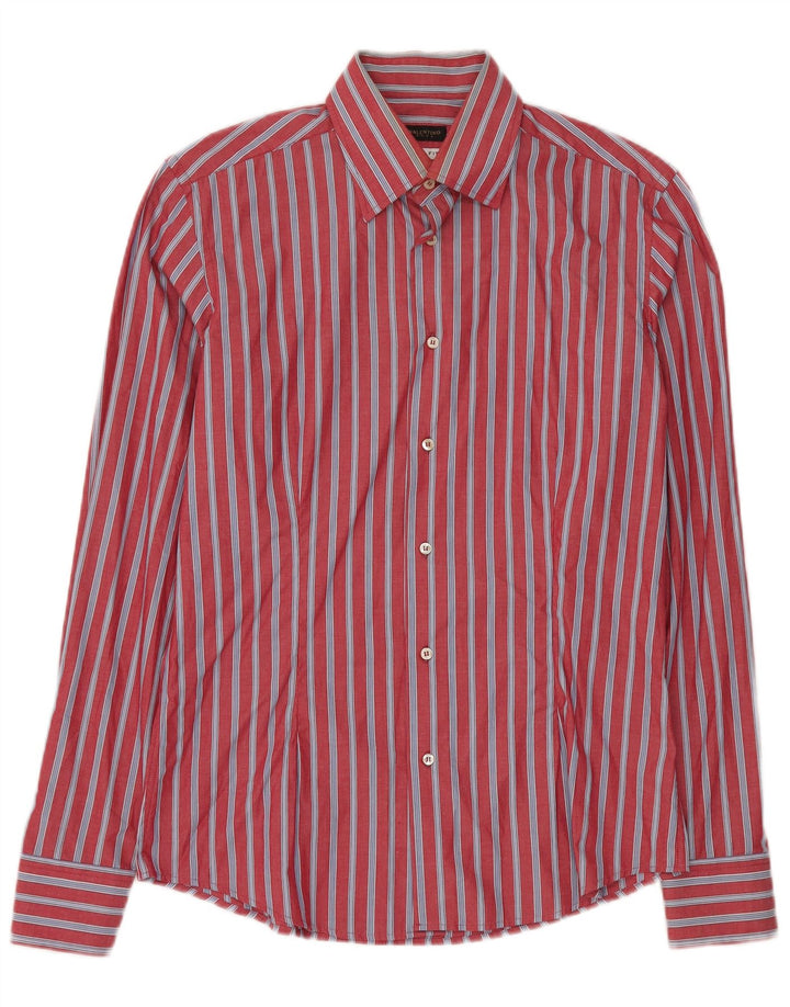 VALENTINO Mens Slim Fit Shirt Size 15 1/2 40 Medium Red Striped Cotton