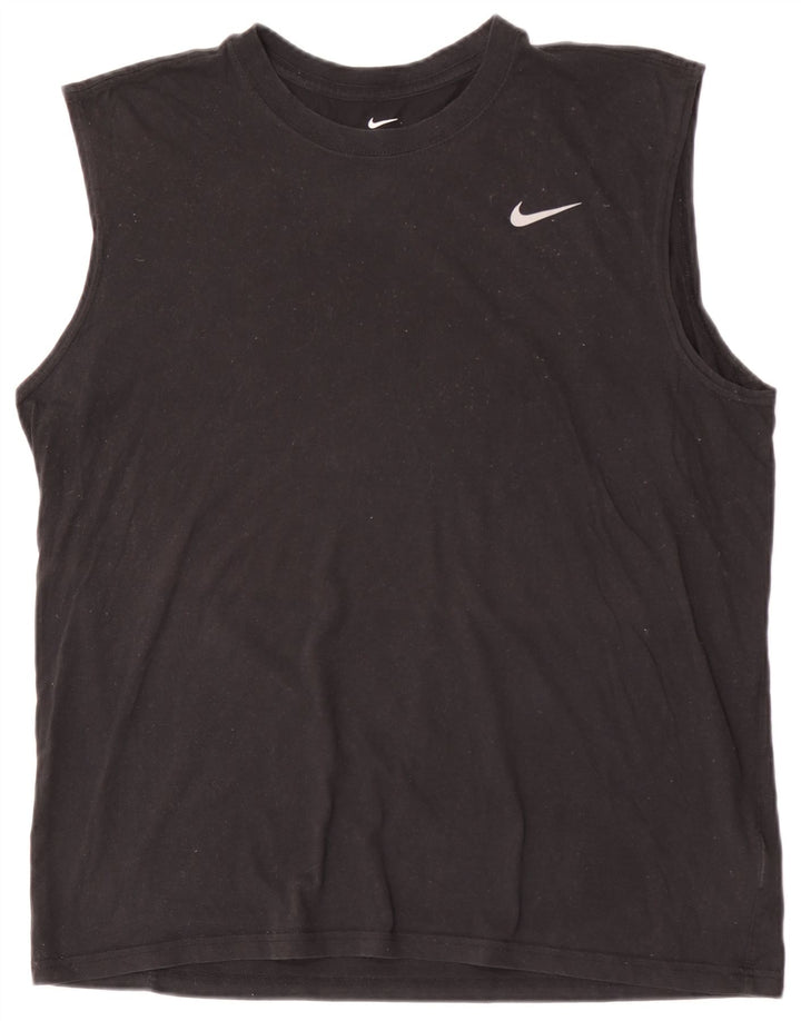 NIKE Mens Dri Fit Vest Top XL Black Cotton