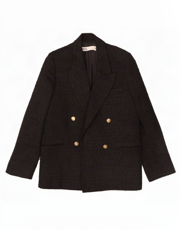 Zara Mens Double Breasted Blazer Jacket UK 36 Small Black Flecked Polyester