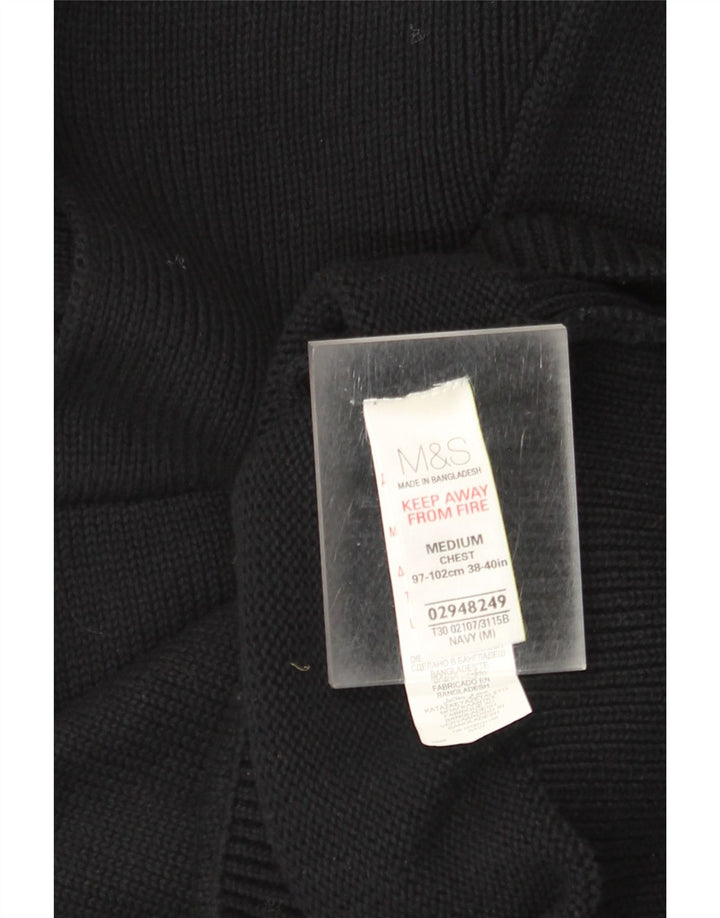 Marks & Spencer Mens Shawl Neck Jumper Sweater Medium Black Cotton