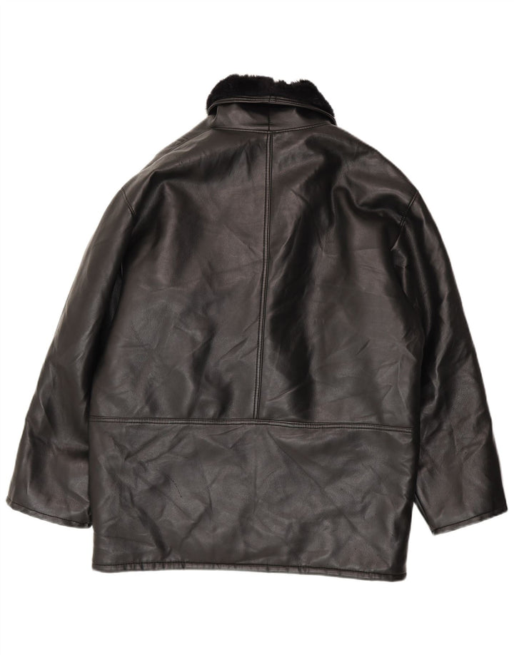 Vintage Mens Double Breasted Shearling Jacket UK 40 Large Black Shearling