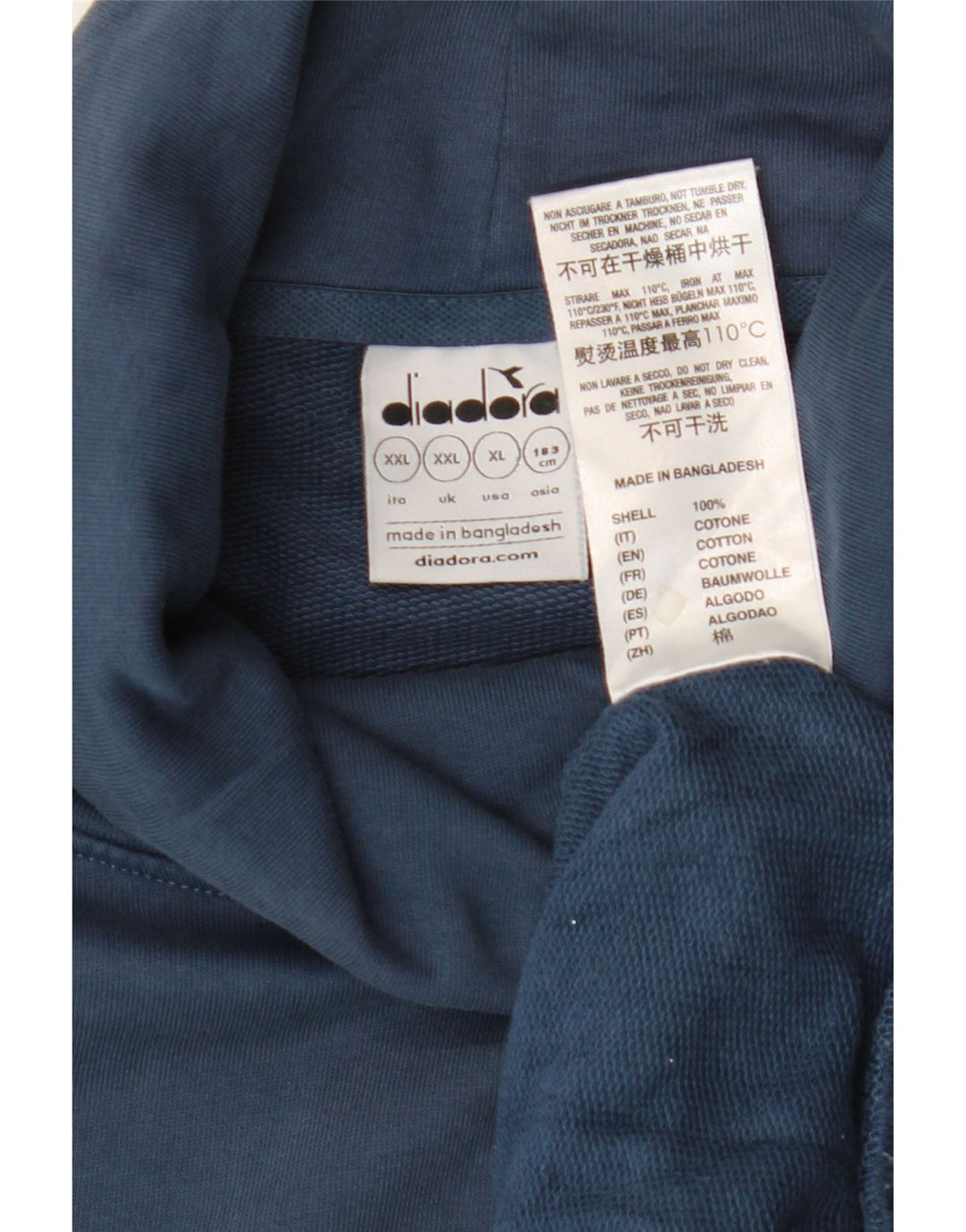 Diadora Mens Roll Neck Sweatshirt Jumper 2XL Navy Blue Cotton