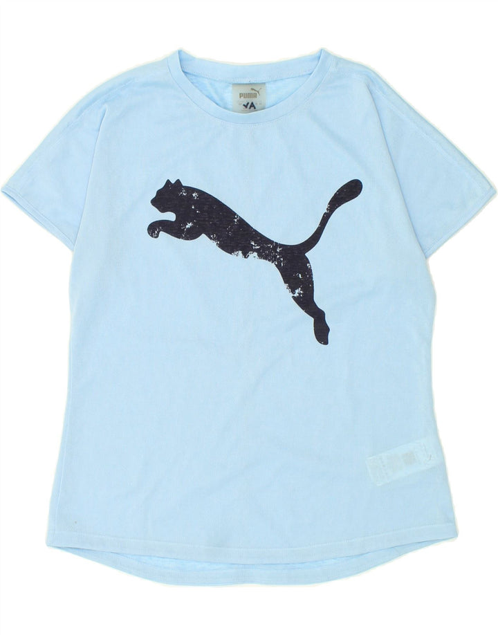 PUMA Womens Graphic T-Shirt Top UK 10 Small Blue Polyester | Vintage Puma | Thrift | Second-Hand Puma | Used Clothing | Messina Hembry 