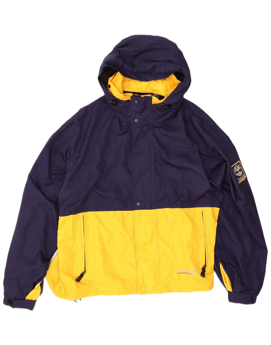 Timberland Mens Hooded Rain Jacket UK 42 XL Navy Blue Colourblock Polyester