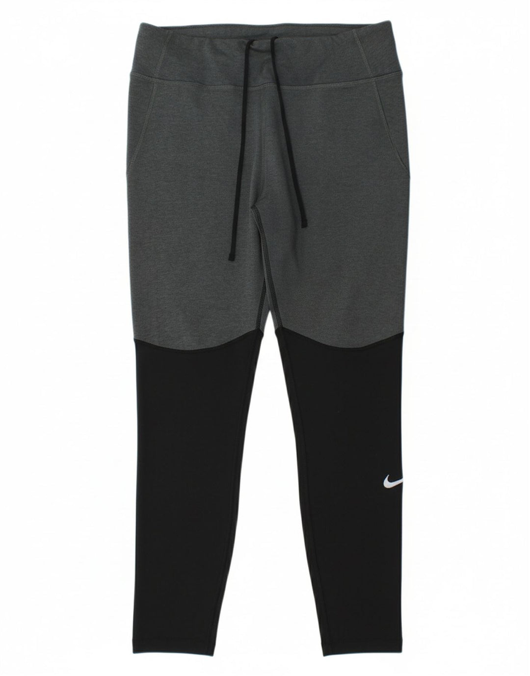NIKE Womens Dri Fit Leggings UK 14 Large Grey Colourblock Polyester