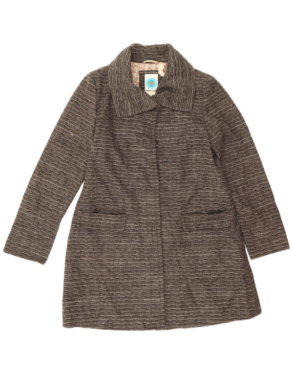 White Stuff Womens Overcoat UK 14 Large Grey Striped Polyester