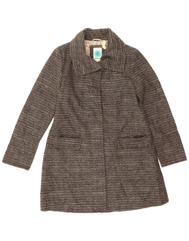 White Stuff Womens Overcoat UK 14 Large Grey Striped Polyester