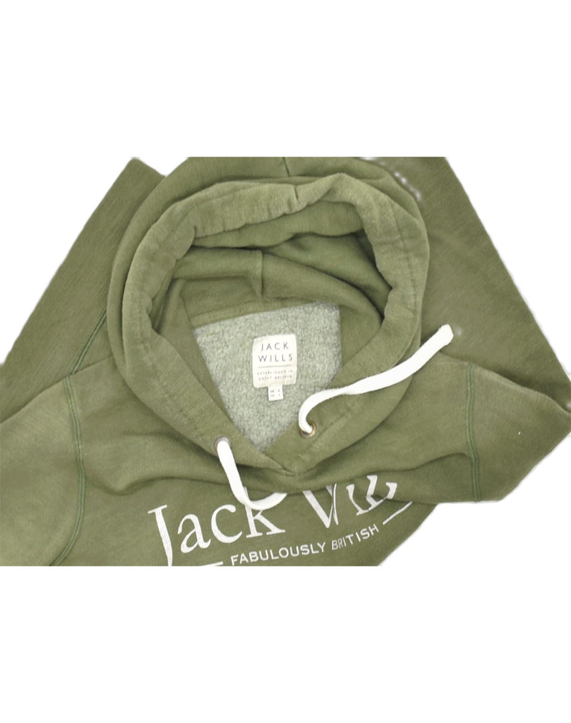 JACK WILLS Womens Graphic Hoodie Jumper UK 6 XS Green Cotton | Vintage | Thrift | Second-Hand | Used Clothing | Messina Hembry 