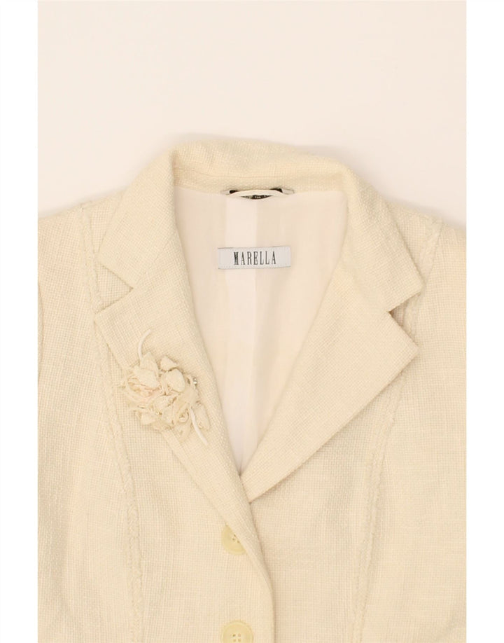 MARELLA Womens 3 Button Blazer Jacket UK 12 Medium Beige Cotton Vintage Marella and Second-Hand Marella from Messina Hembry 