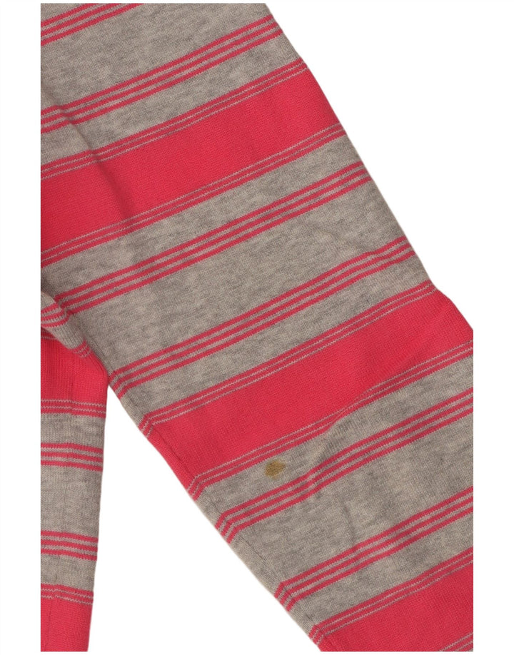 TOMMY HILFIGER Womens V-Neck Jumper Sweater UK 12 Medium Pink Striped