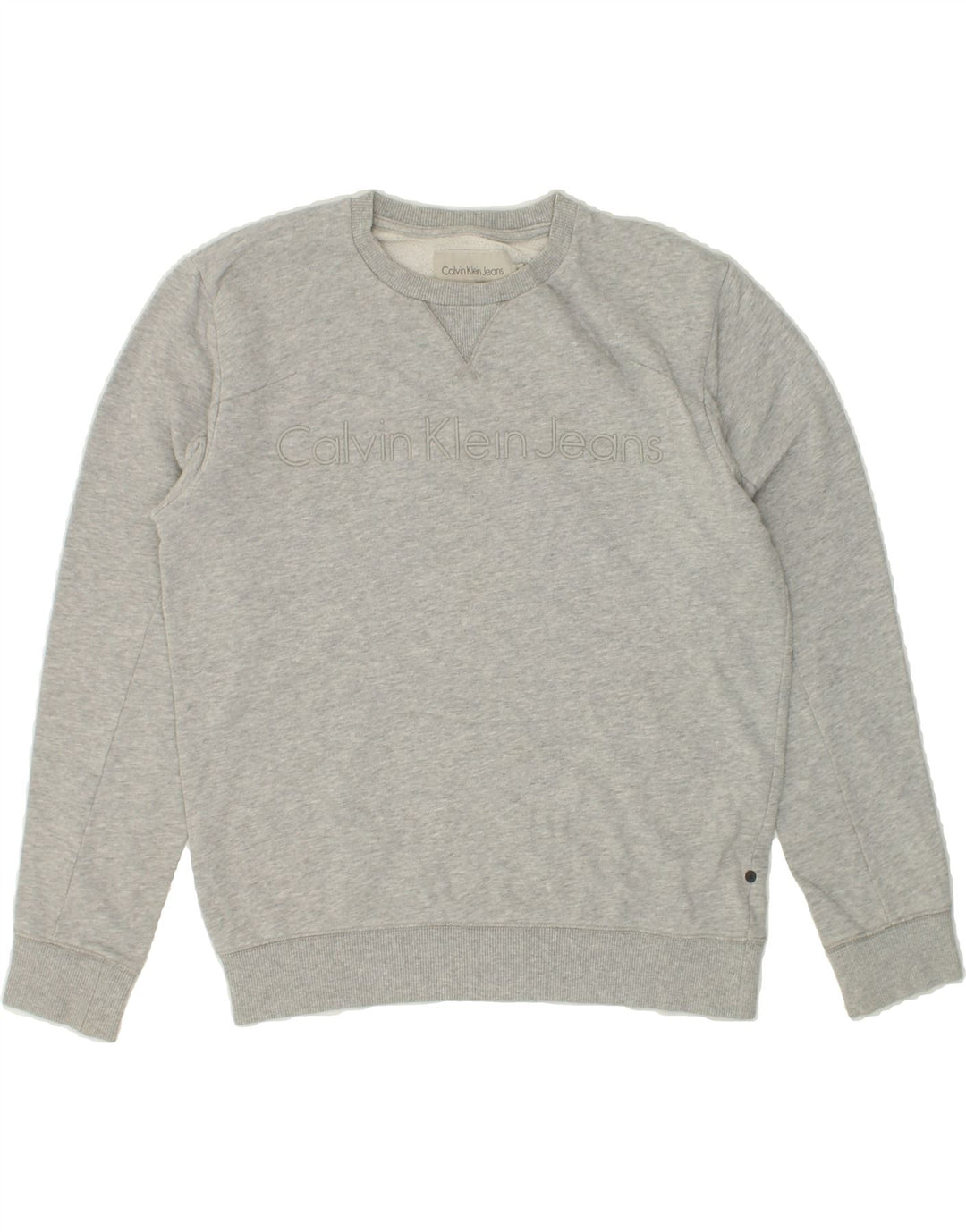 CALVIN KLEIN JEANS Womens Graphic Sweatshirt Jumper UK 10 Small Grey Vintage Calvin Klein Jeans and Second-Hand Calvin Klein Jeans from Messina Hembry 