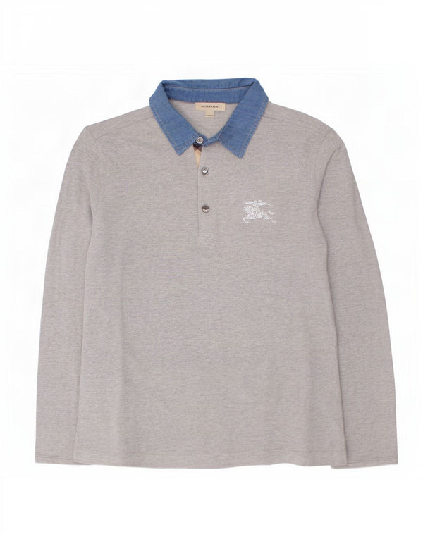 Burberry Boys Long Sleeve Rugby Polo Shirt 13-14 Years Grey Cotton