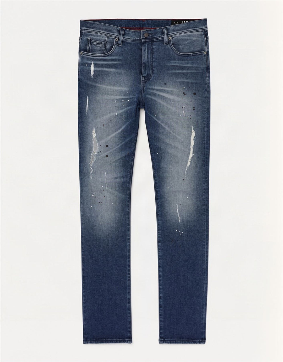 Armani Exchange Mens Distressed Slim Jeans W34 L32 Blue Spotted Cotton