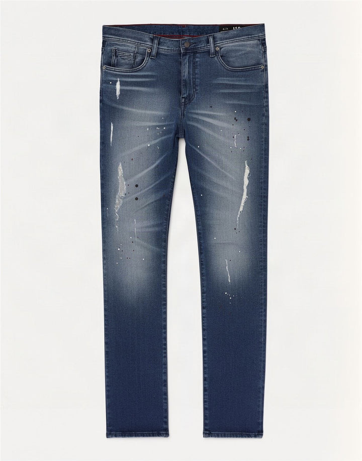 Armani Exchange Mens Distressed Slim Jeans W34 L32 Blue Spotted Cotton
