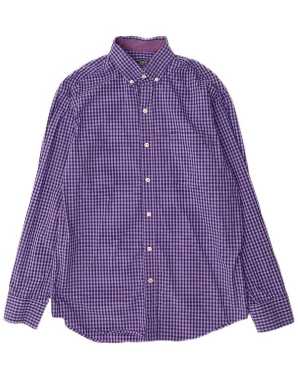 IZOD Mens Shirt Medium Purple Gingham Cotton