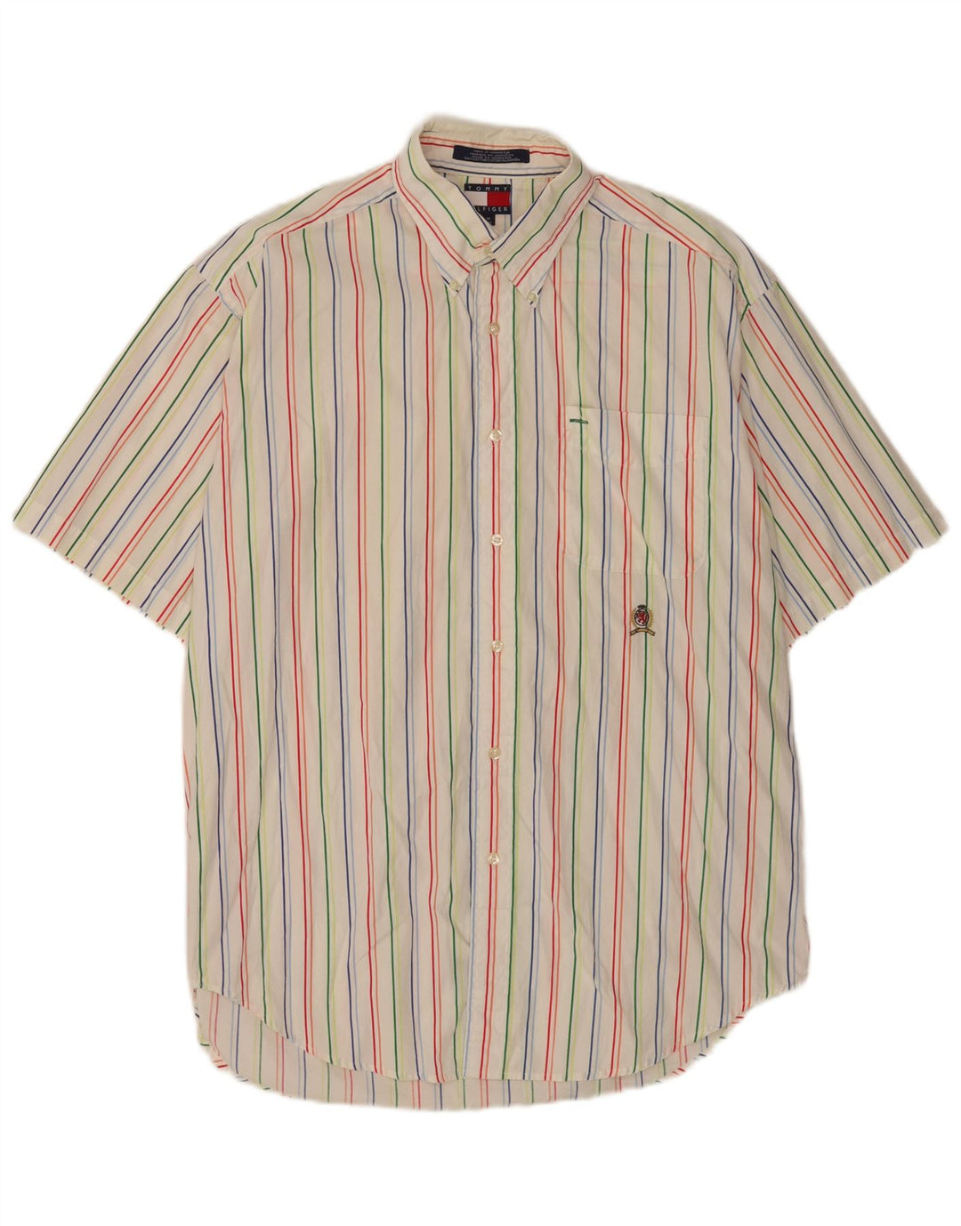 Tommy Hilfiger Mens Short Sleeve Regular Fit Shirt Medium White Striped