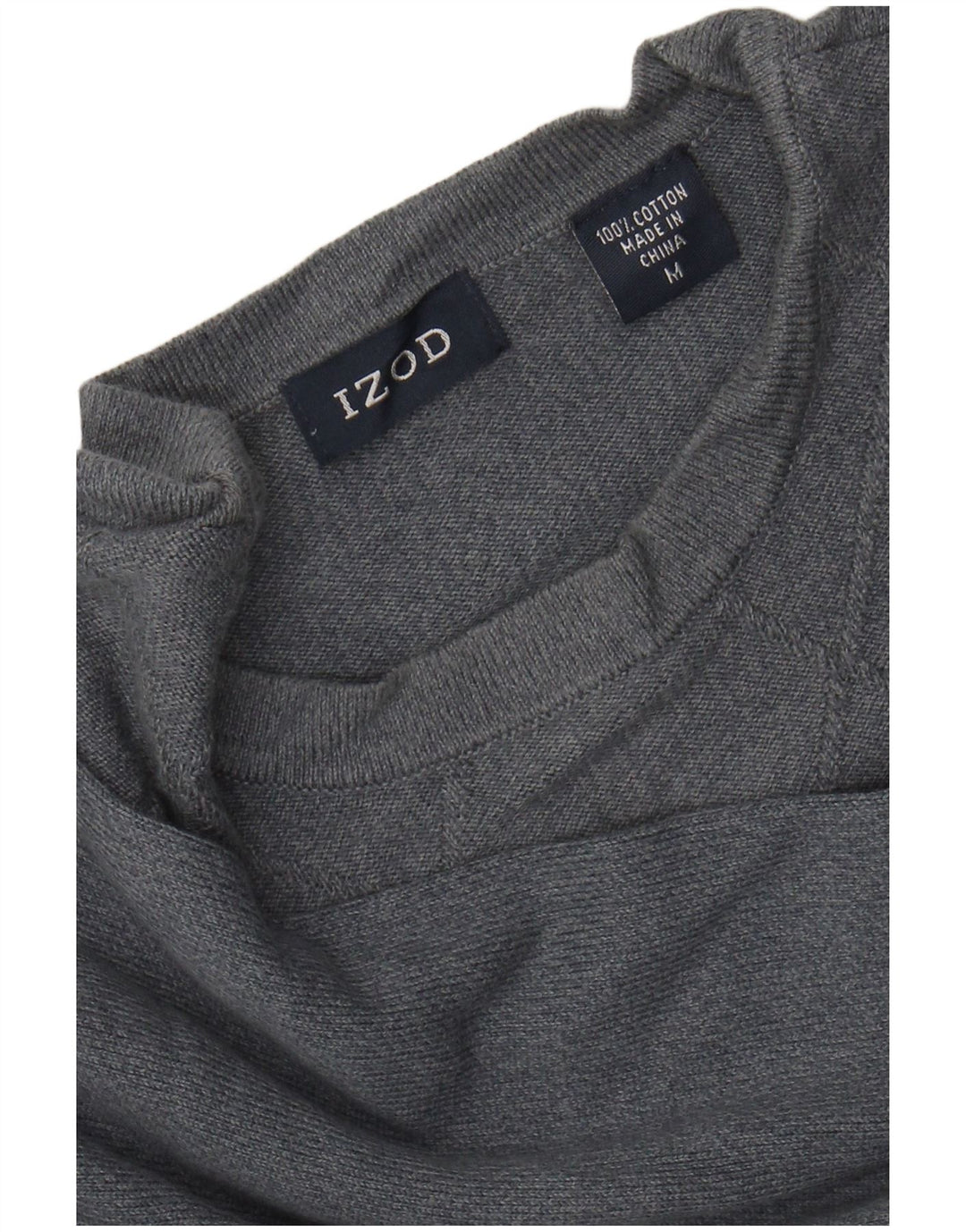 IZOD Mens Crew Neck Jumper Sweater Medium Grey Argyle/Diamond Cotton